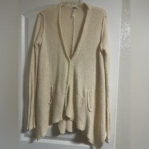 Free People Cream Cardigan Sweater with Waterfall Hem